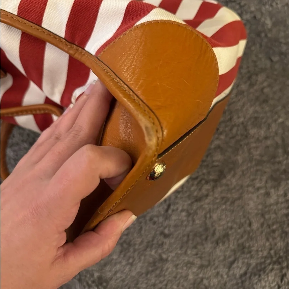 MICHAEL KORS Red and White Striped Hamilton Bag